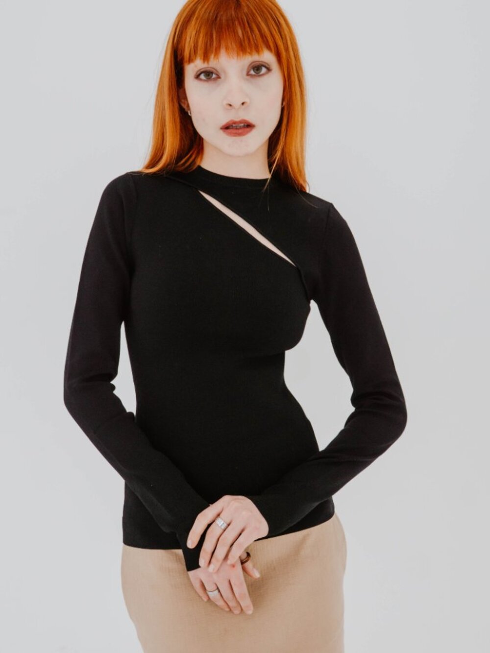NWT VICTORIA BECKHAM BLACK STRETCH KNIT CUT OUT LONG SLEEVE TOP - 2